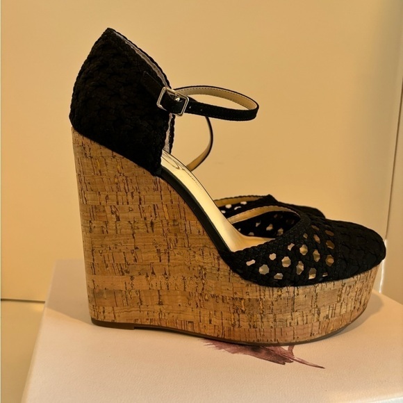 JESSICA SIMPSON Marshela Ankle-Strap Platform Wedge Sandals Woven Cutout shoes - Picture 14 of 16